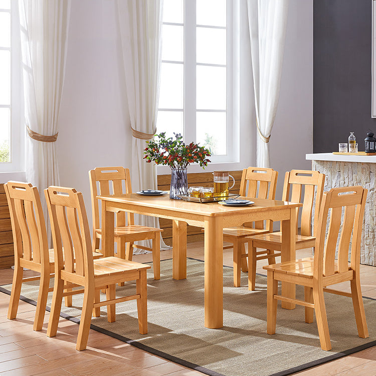 Mid-Century Modern Solid Wood Dining Table Beech Wood Top Table with 4 Legs