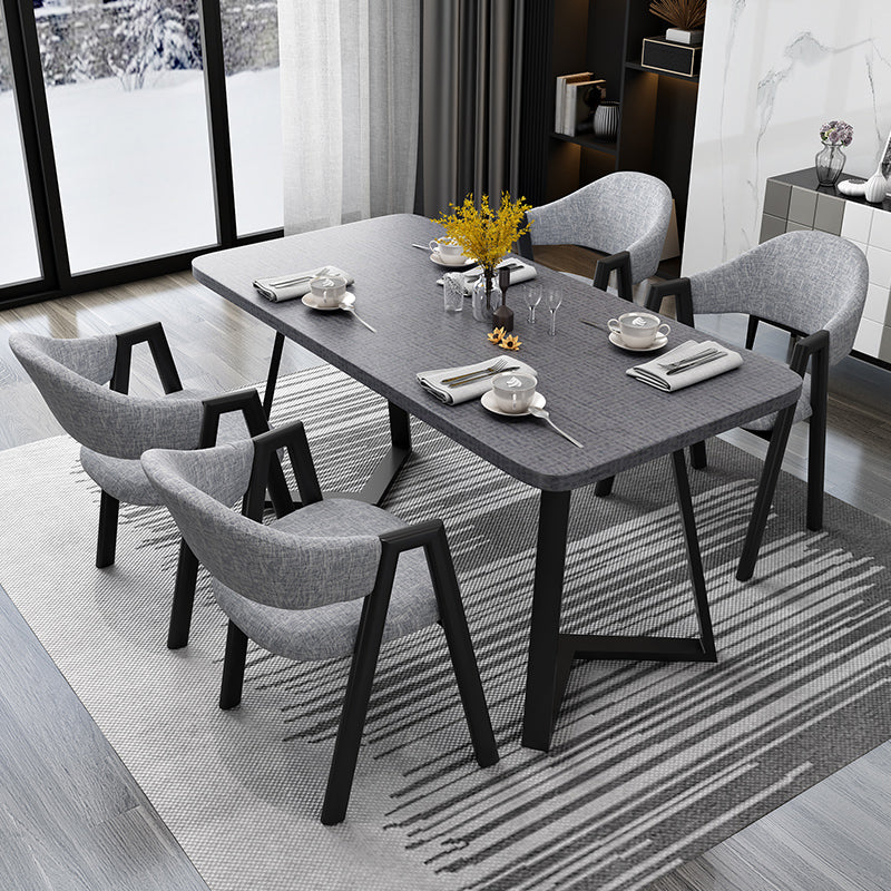 Metal Industrial Rectangle Dining Table Grey Wood Top Table with Sled Base