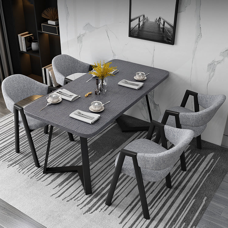 Metal Industrial Rectangle Dining Table Grey Wood Top Table with Sled Base