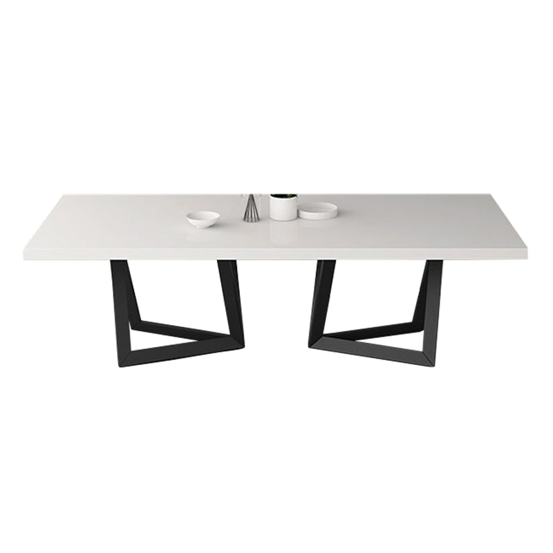 Mesa de comedor rectangular de estilo industrial, mesa fija con tapa blanca y madera maciza