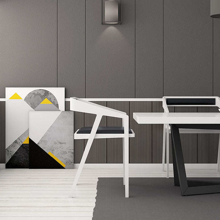Mesa de comedor rectangular de estilo industrial, mesa fija con tapa blanca y madera maciza