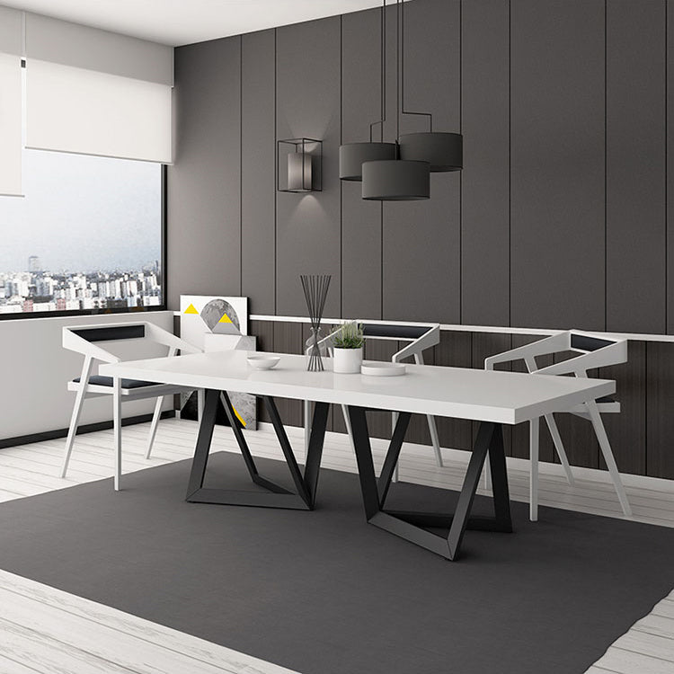Mesa de comedor rectangular de estilo industrial, mesa fija con tapa blanca y madera maciza