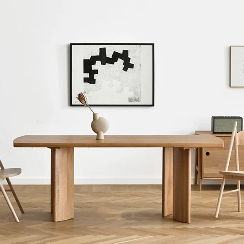Rectangle Industrial Dining Table 4 Legs Fixed Table with Solid Wood
