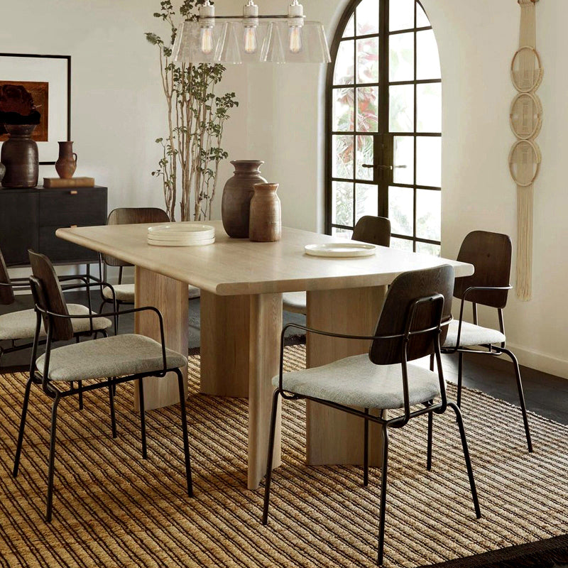 Rectangle Industrial Dining Table 4 Legs Fixed Table with Solid Wood