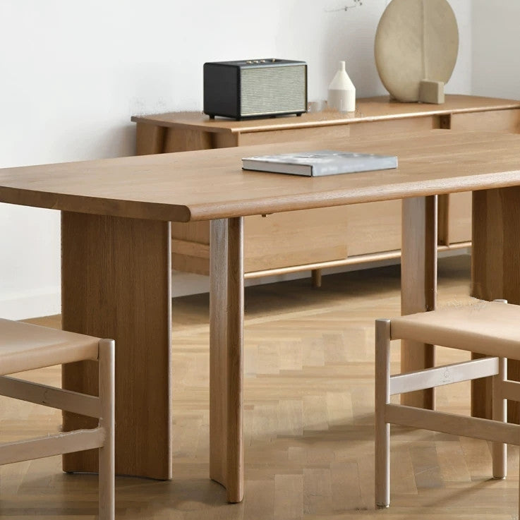 Rectangle Industrial Dining Table 4 Legs Fixed Table with Solid Wood