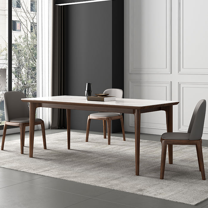 Rectangular Mid-Century Modern Table Sintered Stone Table with Wood Legs