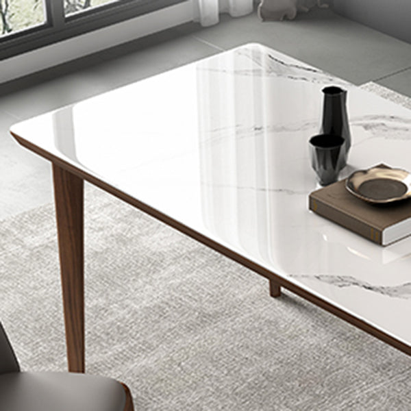 Rectangular Mid-Century Modern Table Sintered Stone Table with Wood Legs