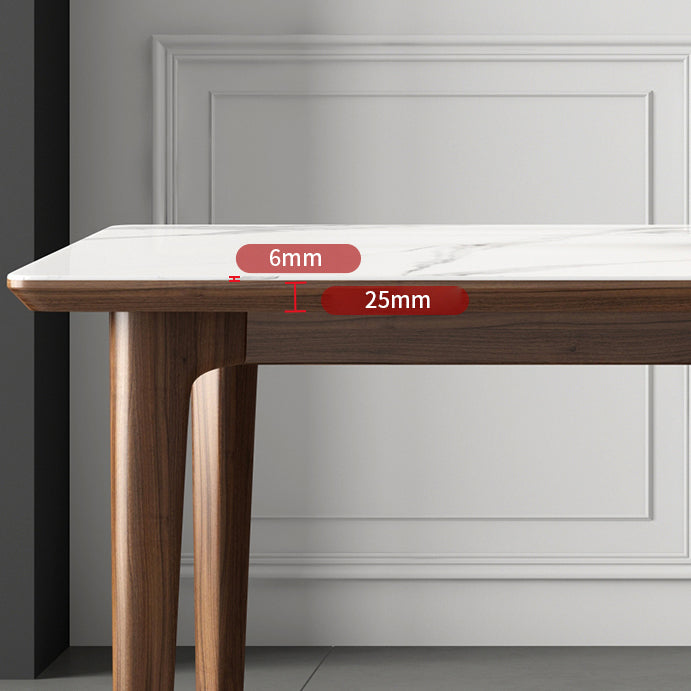 Rectangular Mid-Century Modern Table Sintered Stone Table with Wood Legs