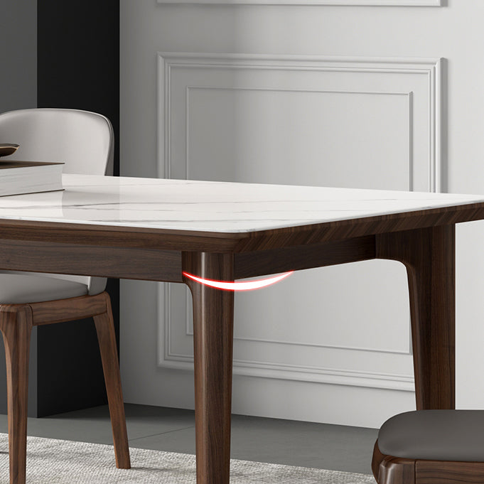 Rectangular Mid-Century Modern Table Sintered Stone Table with Wood Legs