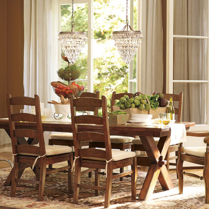 Rectangle Mid-Century Dining Table Brown Tone Fixed Table with Pinewood Solid Wood