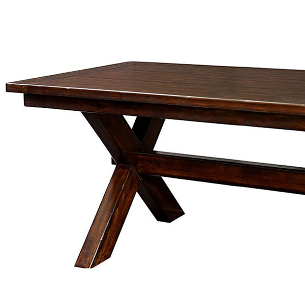 Rectangle Mid-Century Dining Table Brown Tone Fixed Table with Pinewood Solid Wood