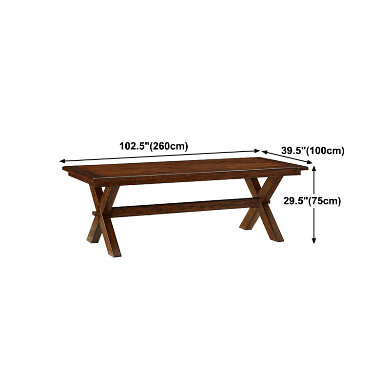 Rectangle Mid-Century Dining Table Brown Tone Fixed Table with Pinewood Solid Wood
