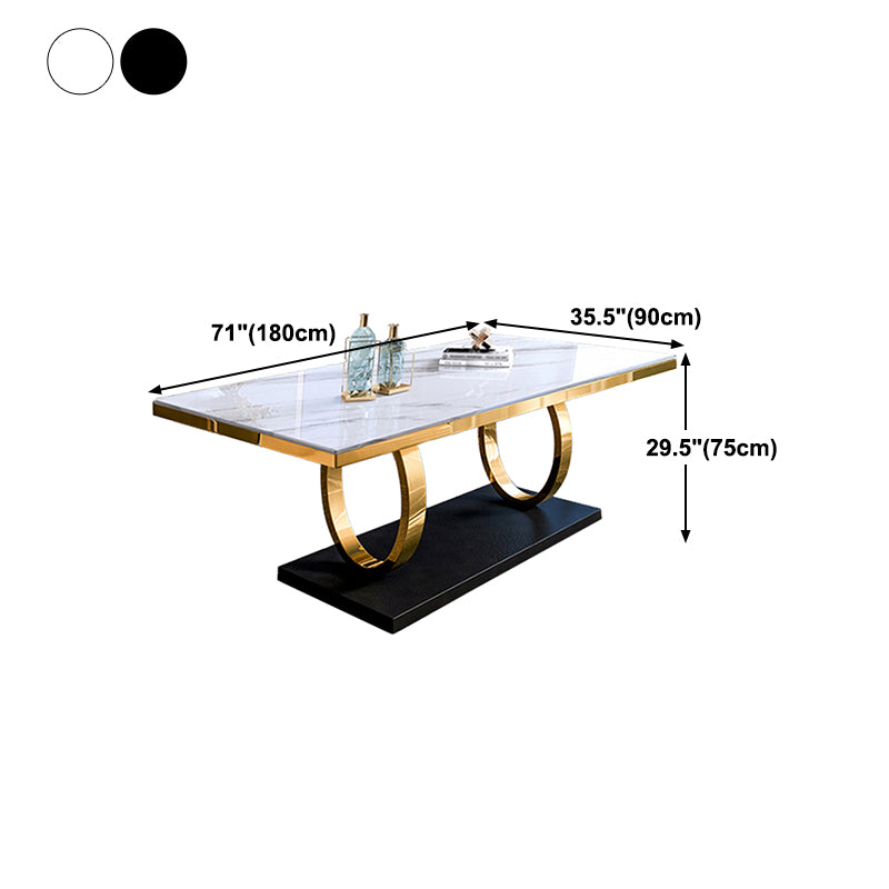 Mesa de comedor tradicional de lujo, mesa rectangular de piedra sinterizada con marco dorado