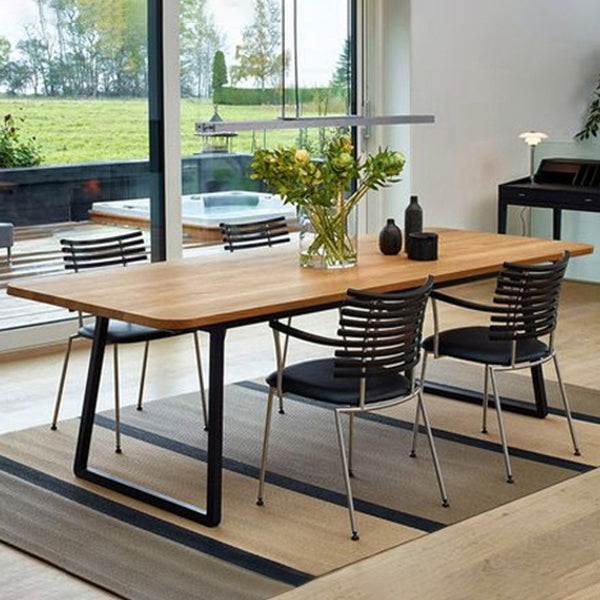 Mesa de comedor rectangular de estilo industrial, mesa fija de madera con madera maciza