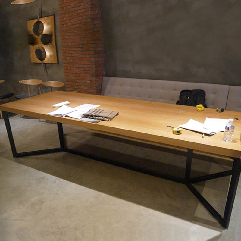 Industrial Rectangle Dining Table Solid Wood Trestle Base Dining Table