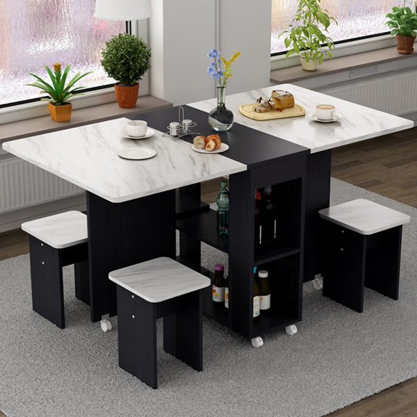 Mid-Century Modern Dining Table Rectangle Drop-Leaf Dining Table for Home Use