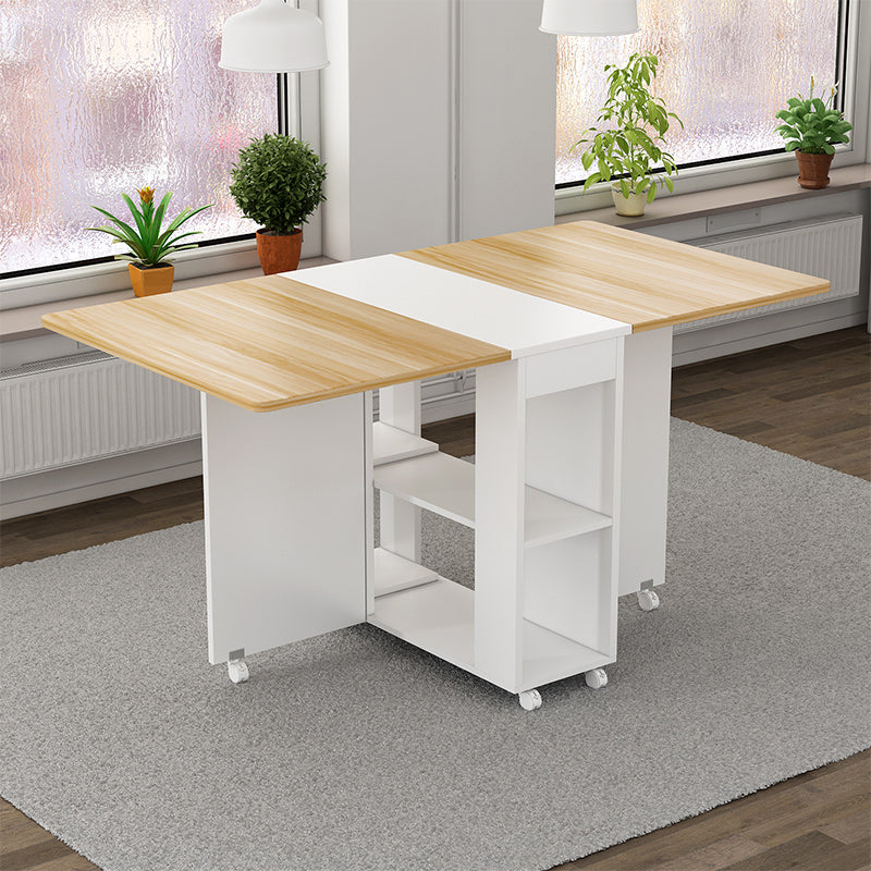 Mid-Century Modern Dining Table Rectangle Drop-Leaf Dining Table for Home Use