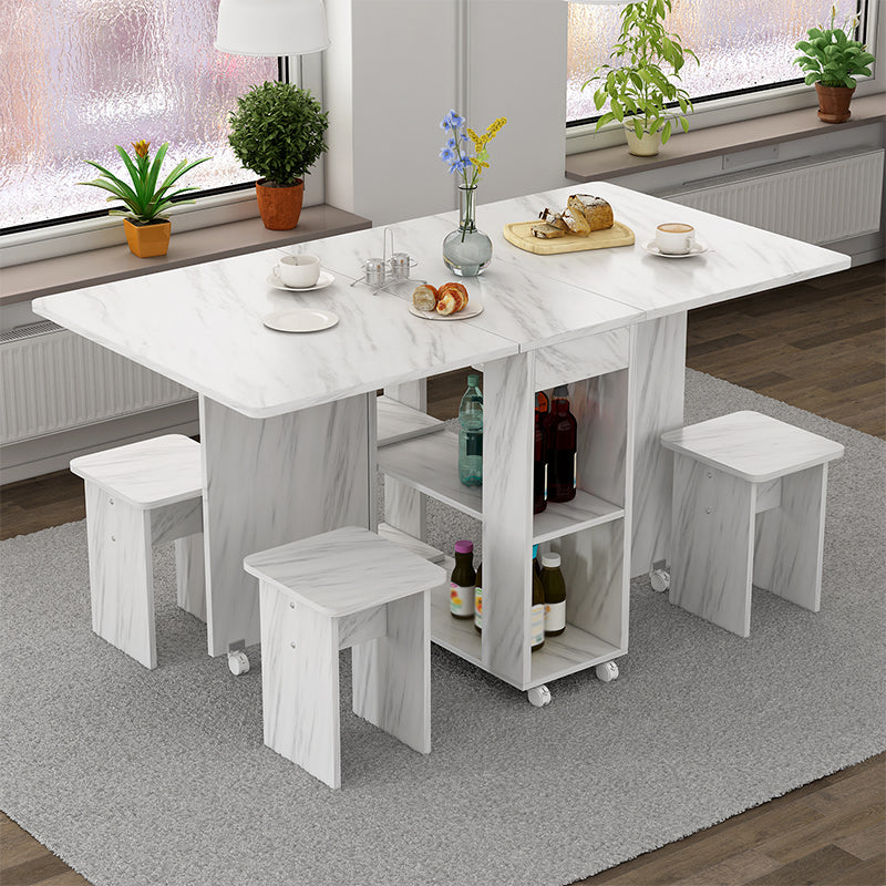 Mid-Century Modern Dining Table Rectangle Drop-Leaf Dining Table for Home Use