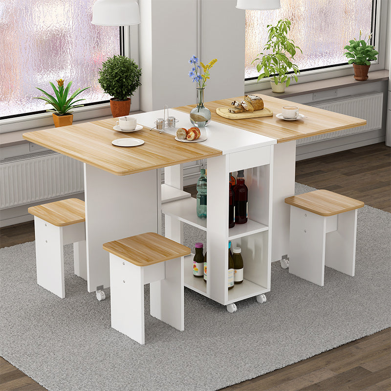 Mid-Century Modern Dining Table Rectangle Drop-Leaf Dining Table for Home Use