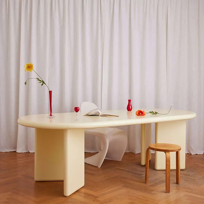 Modern Style Dining Table Oval Solid Wood Dining Table with Double Pedestal Base