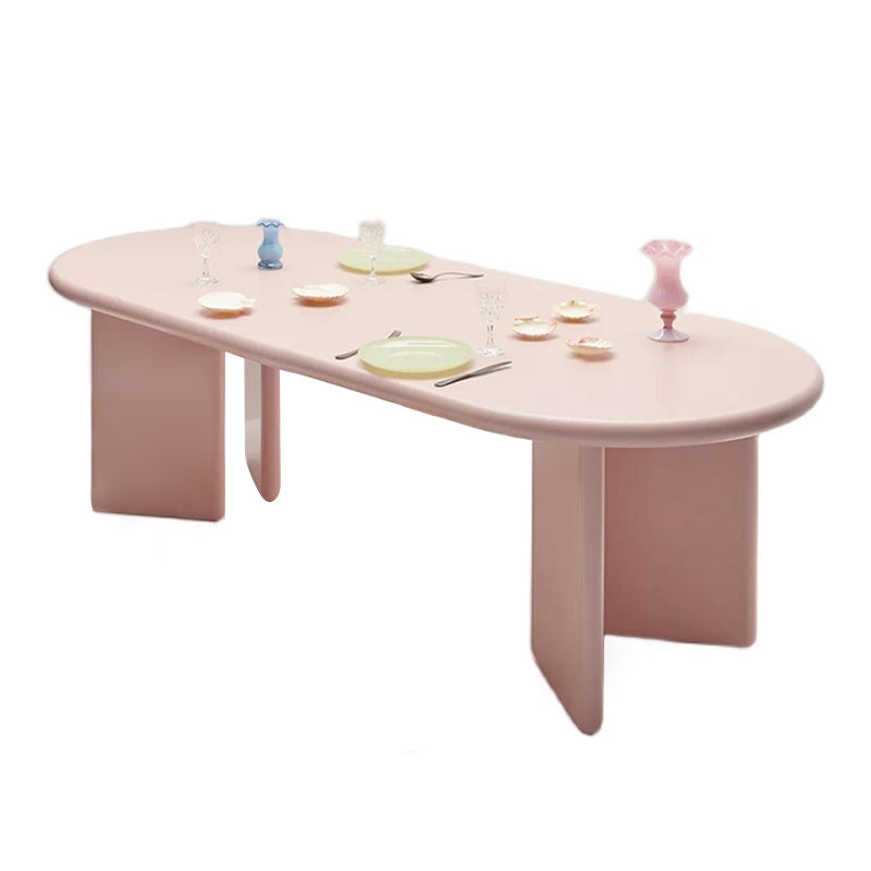 Modern Style Dining Table Oval Solid Wood Dining Table with Double Pedestal Base