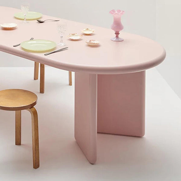 Modern Style Dining Table Oval Solid Wood Dining Table with Double Pedestal Base