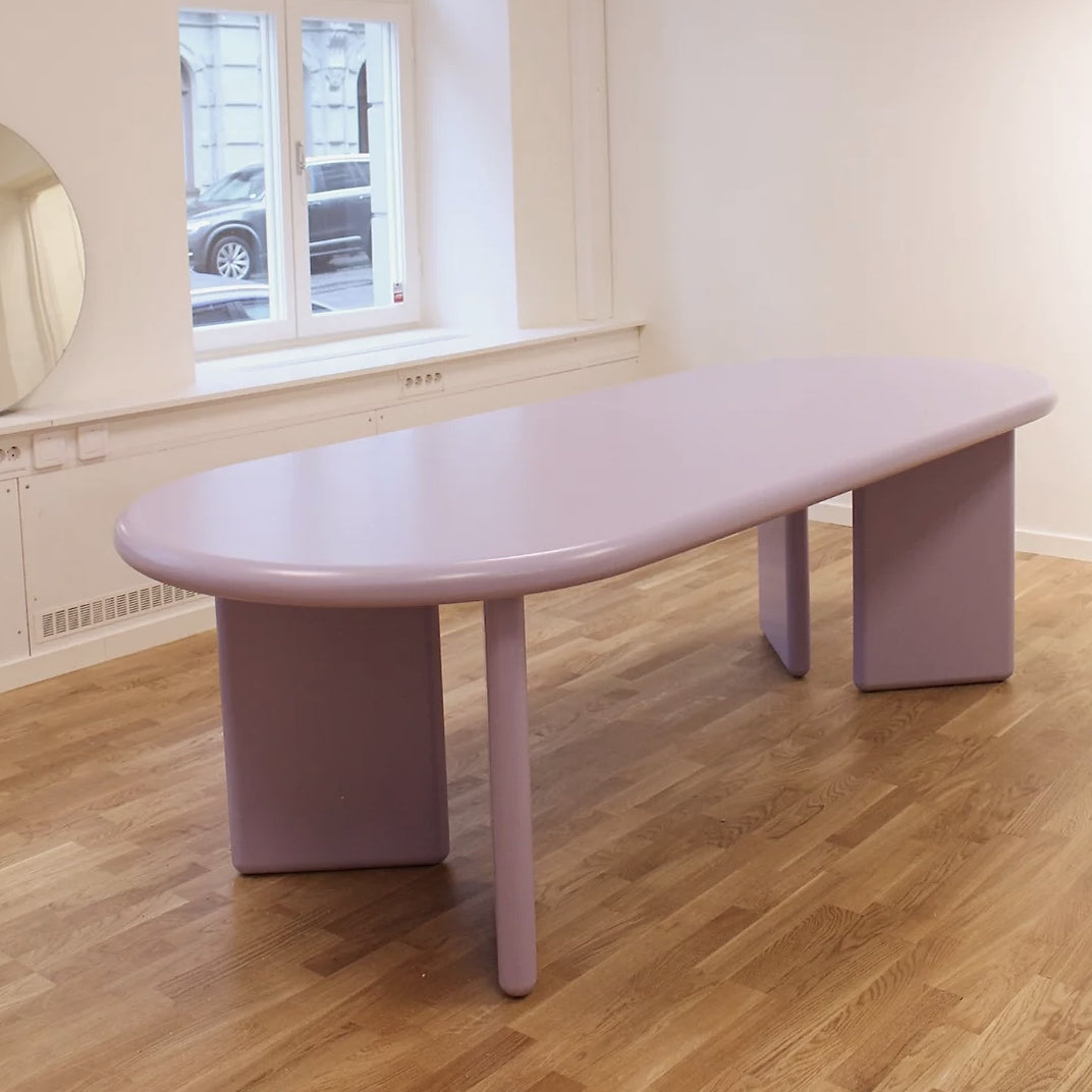 Modern Style Dining Table Oval Solid Wood Dining Table with Double Pedestal Base