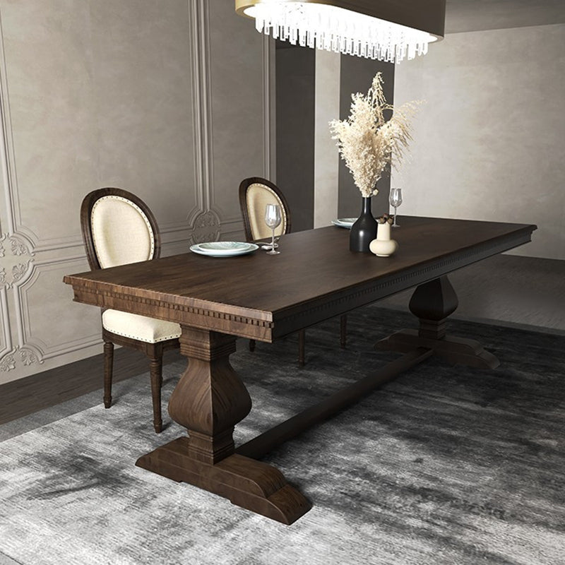 Mid-Century Modern Rectangle Table Solid Wood Dining Table with Trestle Base
