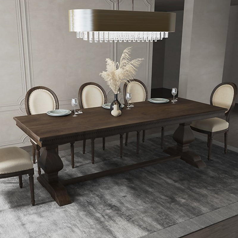 Mid-Century Modern Rectangle Table Solid Wood Dining Table with Trestle Base