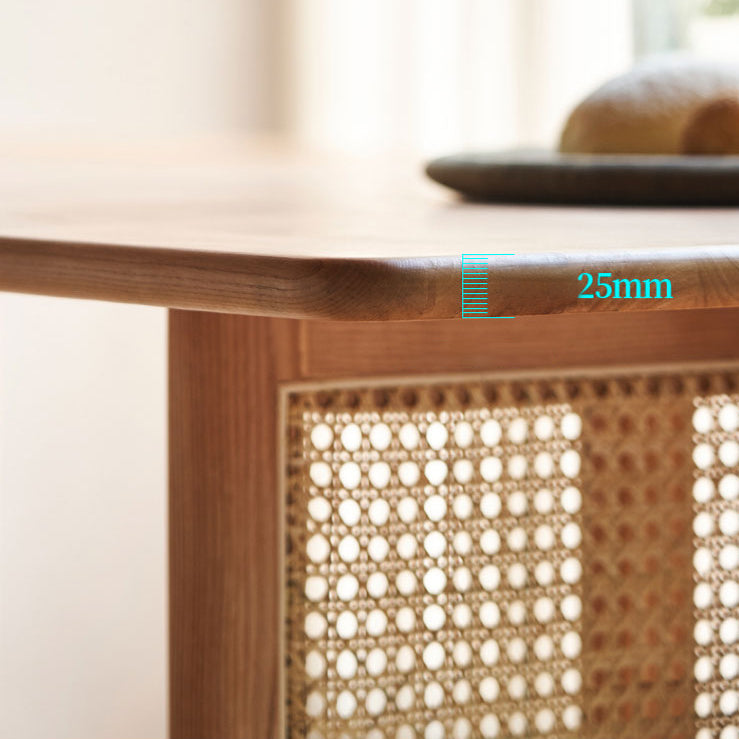 Rechthoek bruine eettafel vaste houten eettafel met dubbele voetstukbasis