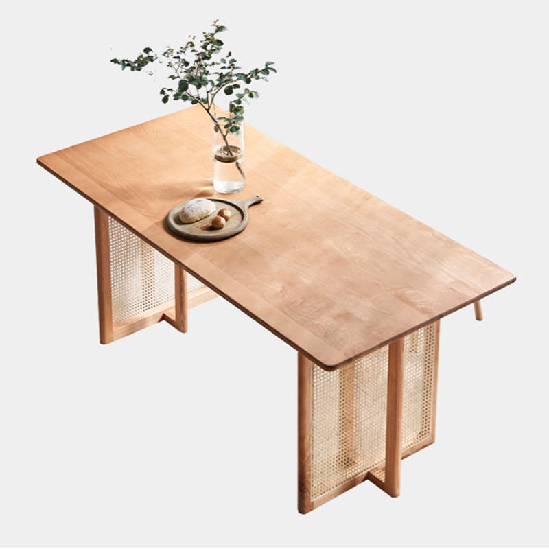 Rechthoek bruine eettafel vaste houten eettafel met dubbele voetstukbasis