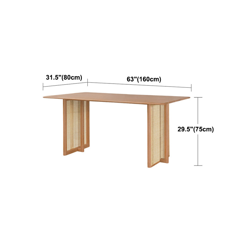 Rechthoek bruine eettafel vaste houten eettafel met dubbele voetstukbasis