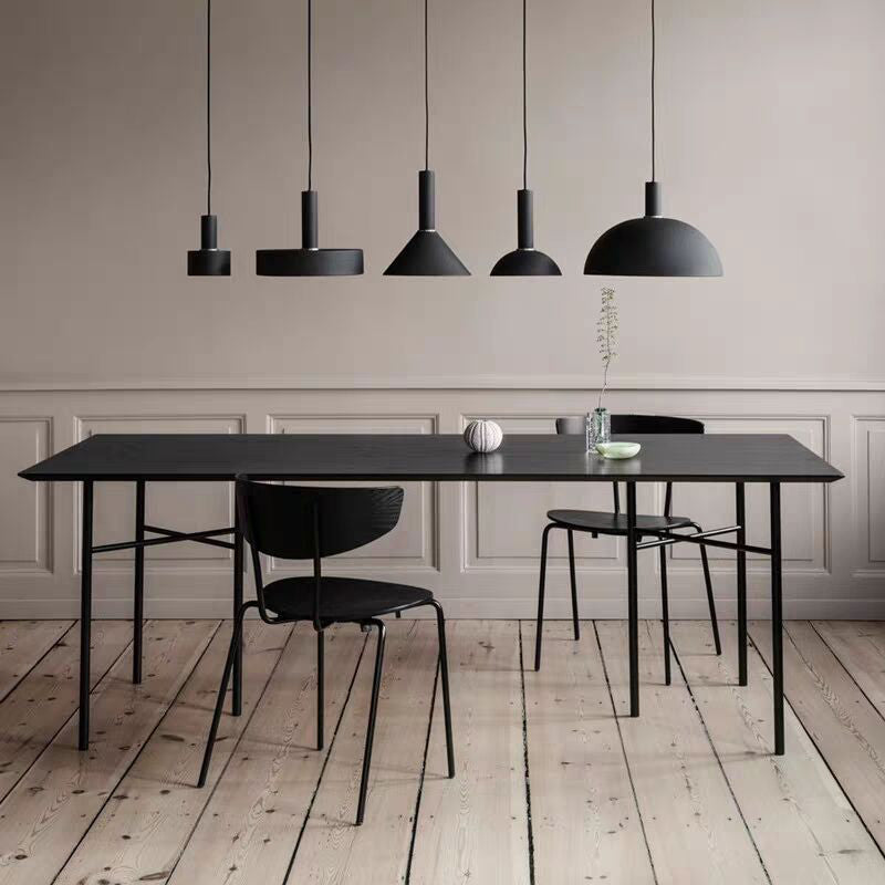 Industrial Style Dining Table Rectangle Solid Wood Black Dining Table with 4 Legs
