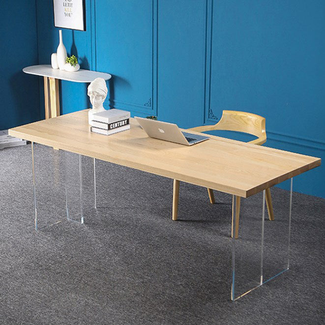 Industrial Solid Wood Dining Table Rectangle Standard Table with Double Pedestal Base