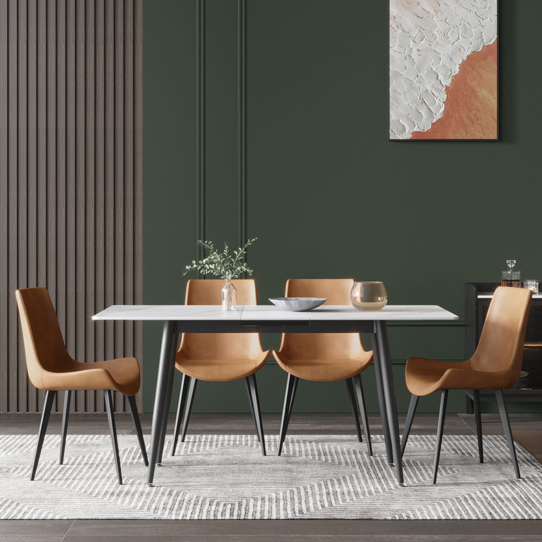 Sillas de comedor de cuero contemporáneas, sillas laterales de comedor con respaldo sólido (juego de 2)