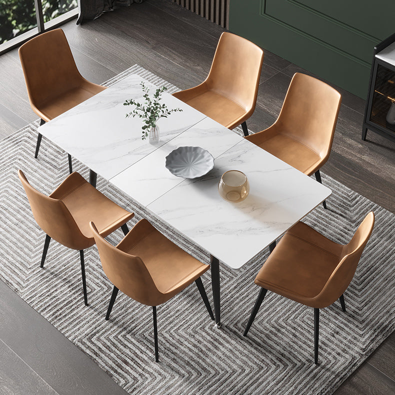 Sillas de comedor de cuero contemporáneas, sillas laterales de comedor con respaldo sólido (juego de 2)