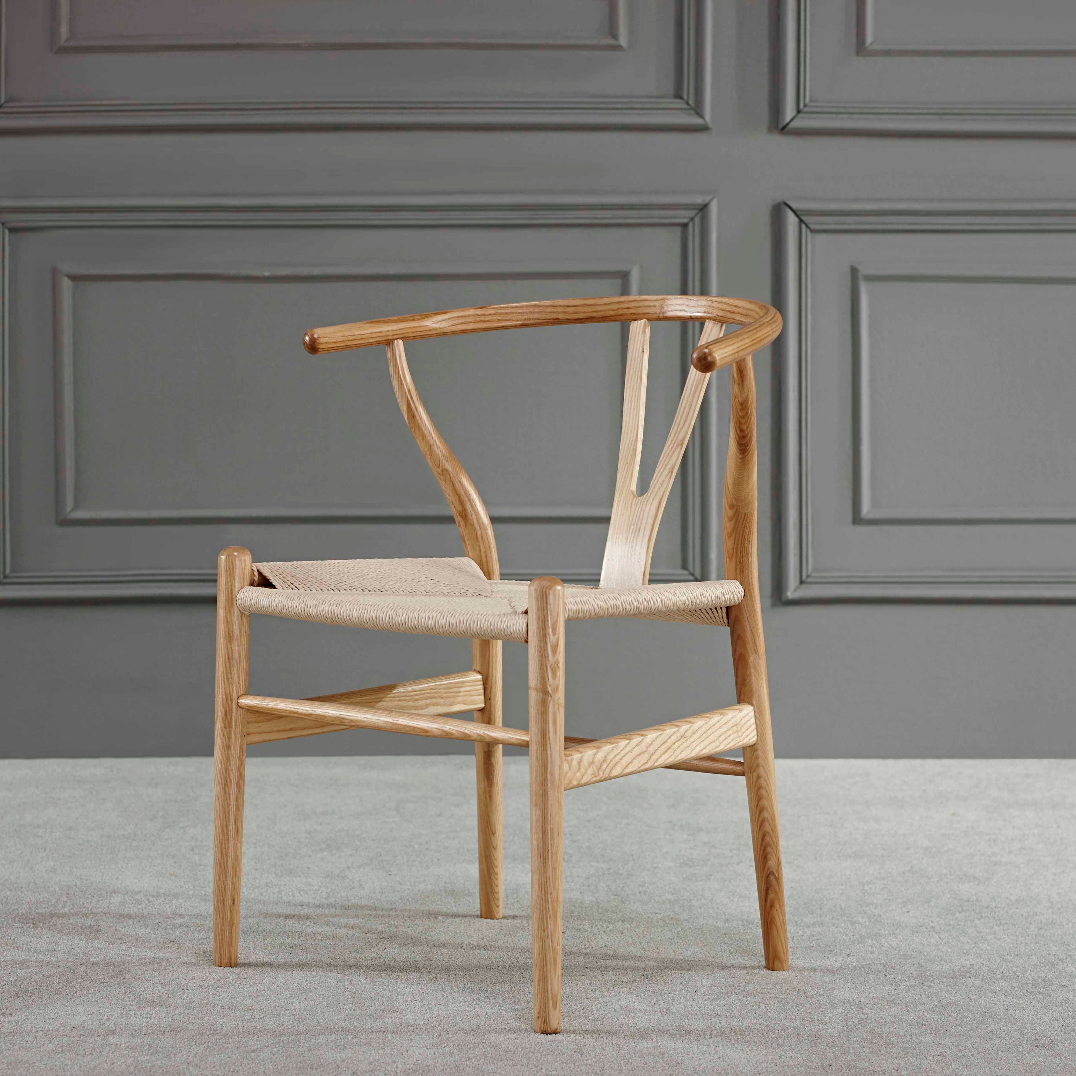 Contemporary Home Wood Arm Chair Natural Wishbone Dining Chair (Set of 2)