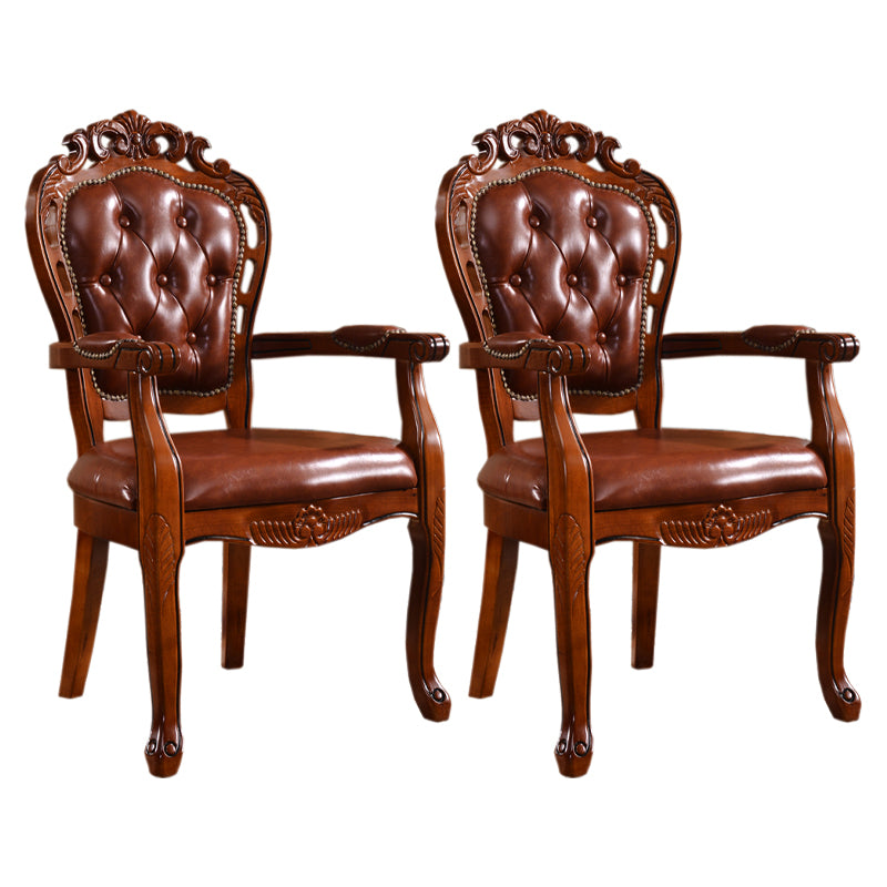 Fauteuils de salle à manger victoriens rembourrés Fauteuils capitonnés avec pieds en bois (Ensemble de 2)