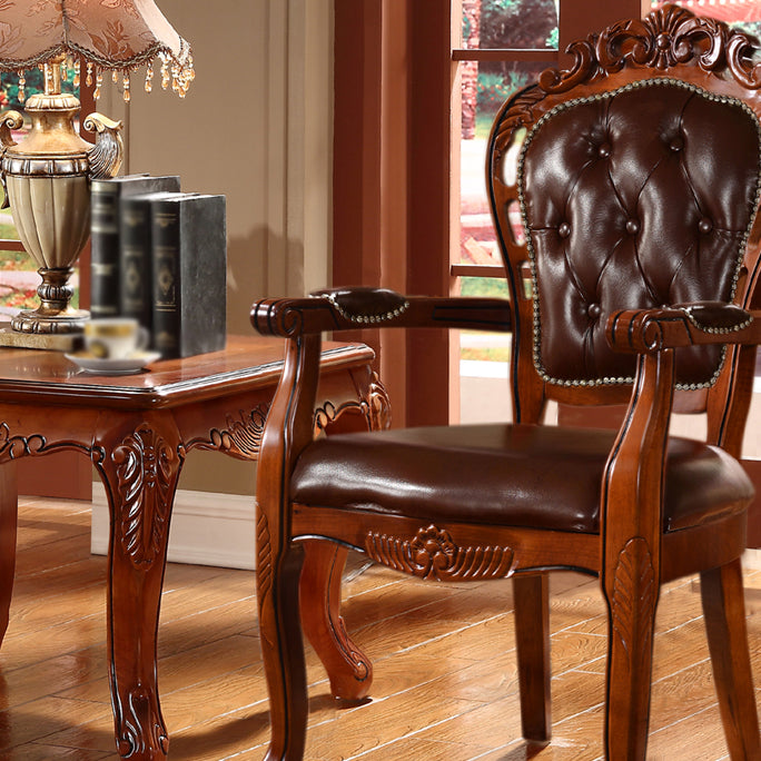 Sillones de comedor victorianos tapizados Sillones capitoné con patas de madera (juego de 2)