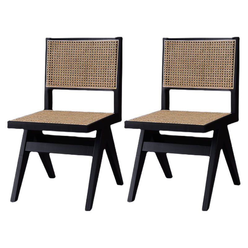 Sedia da pranzo tradizionale in legno, sedia da pranzo senza braccioli con schienale in canna (set di 2)