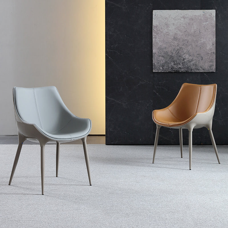 Minimalist Style Leather Dining Arm Chairs Solid Back Upholstered Chairs (Set of 2)