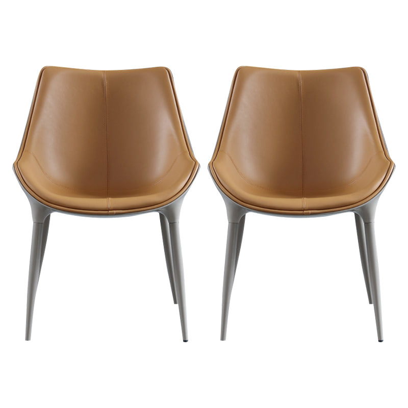Minimalist Style Leather Dining Arm Chairs Solid Back Upholstered Chairs (Set of 2)