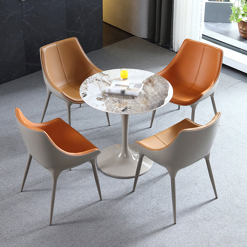 Minimalist Style Leather Dining Arm Chairs Solid Back Upholstered Chairs (Set of 2)