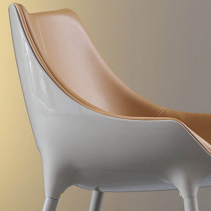 Minimalist Style Leather Dining Arm Chairs Solid Back Upholstered Chairs (Set of 2)