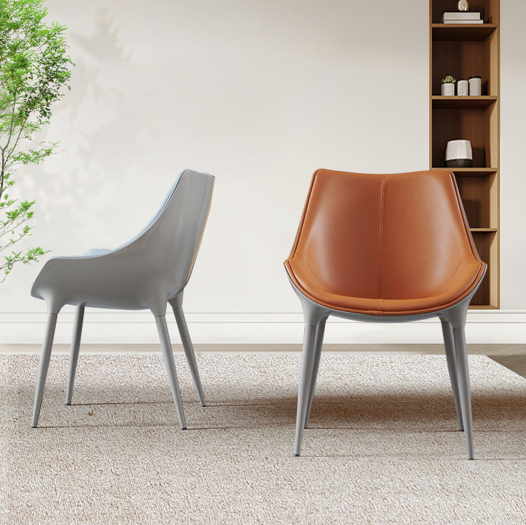 Minimalist Style Leather Dining Arm Chairs Solid Back Upholstered Chairs (Set of 2)