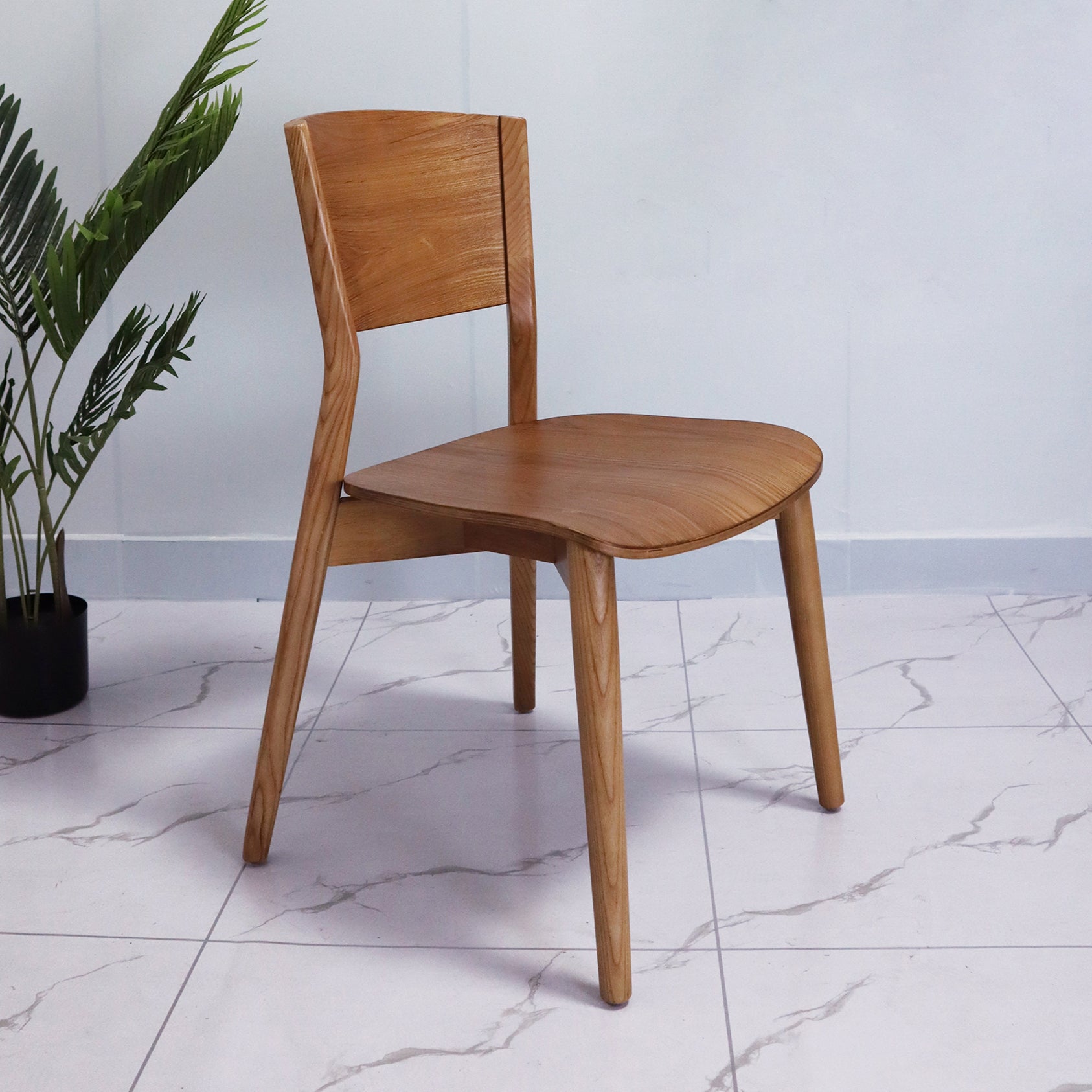 Chaise d'appoint industrielle en bois de chêne, finition mate, chaise de salle à manger à dossier ouvert (Ensemble de 2)