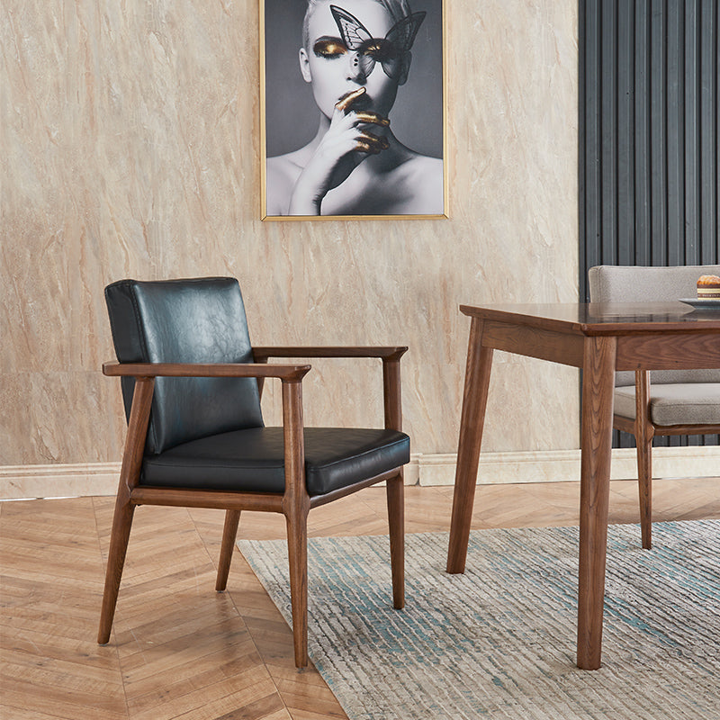 Traditional Solid Back Dining Armchair Upholstered Arm Chairs with Wood Legs