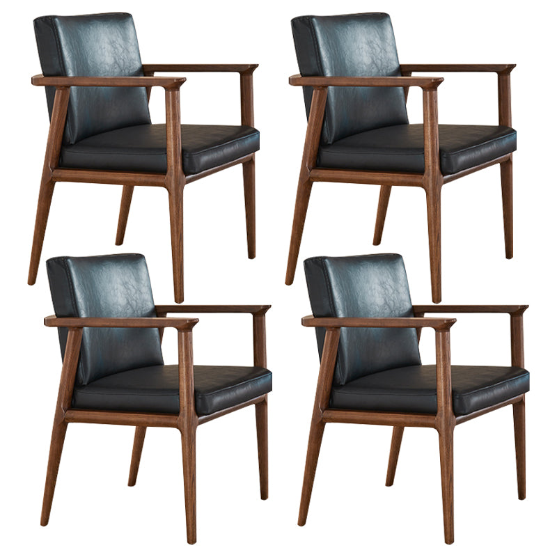 Traditional Solid Back Dining Armchair Upholstered Arm Chairs with Wood Legs