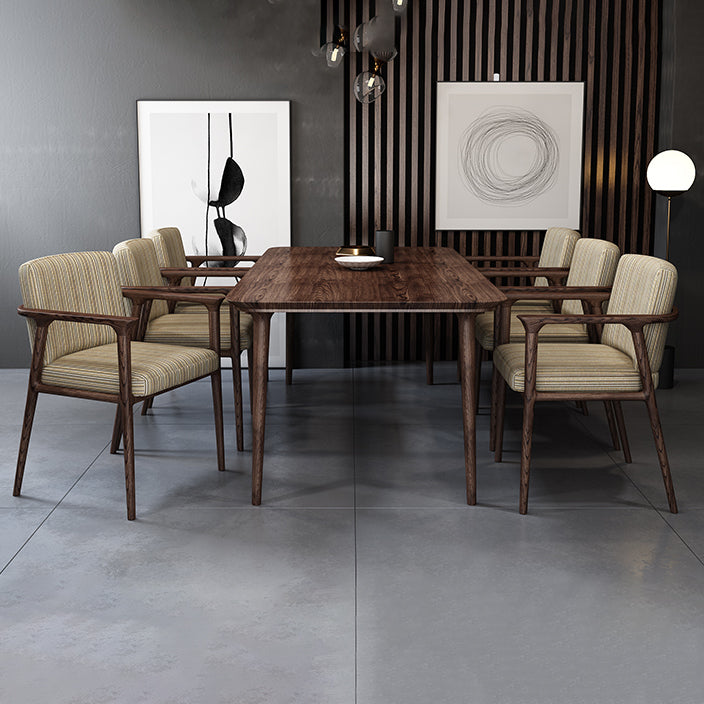 Traditional Solid Back Dining Armchair Upholstered Arm Chairs with Wood Legs