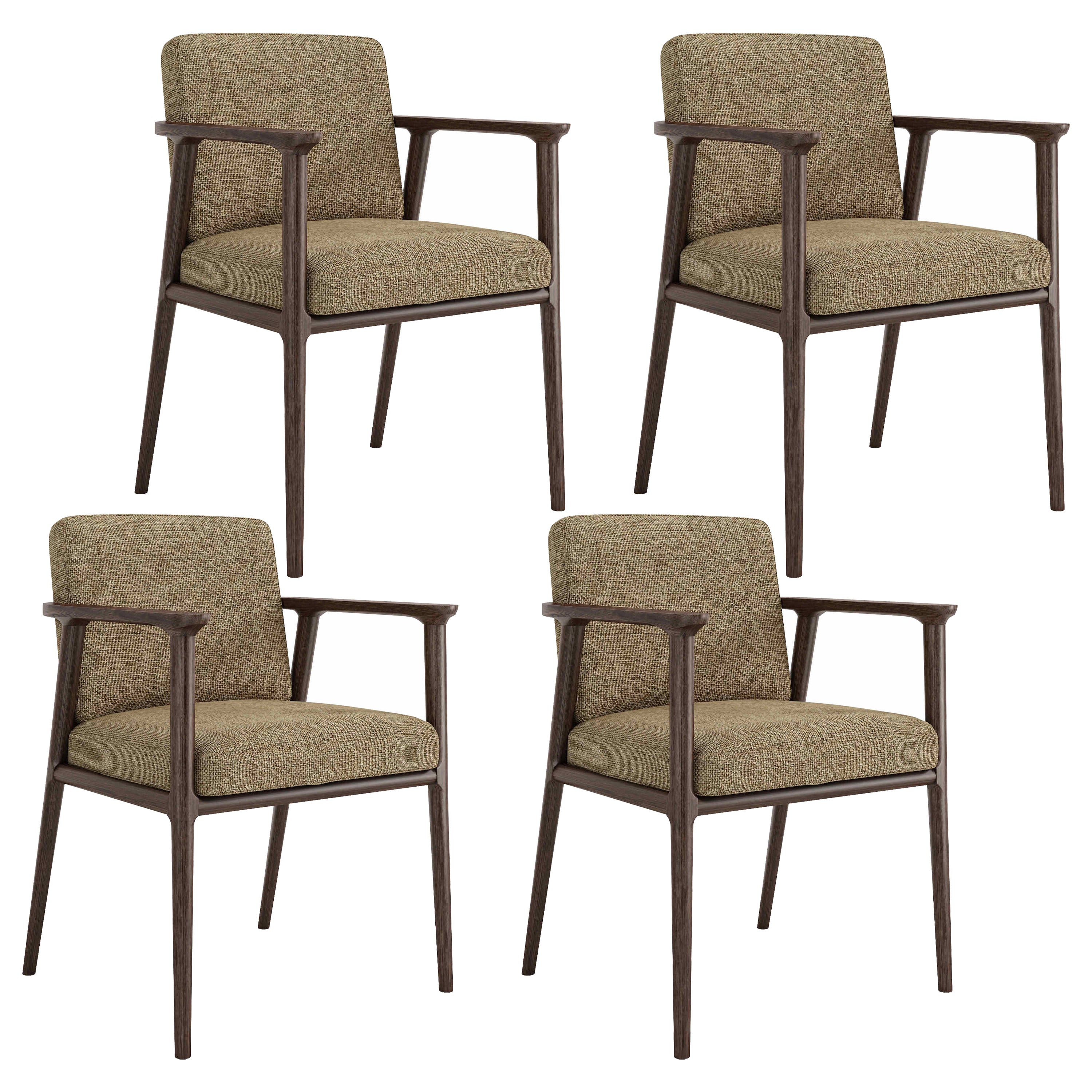 Traditional Solid Back Dining Armchair Upholstered Arm Chairs with Wood Legs